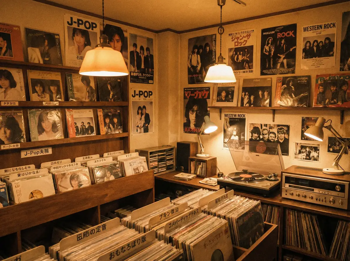 昭和时代唱片店的怀旧音乐视频